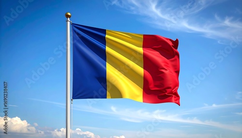 Romanian flag waving in a clear blue sky (1)