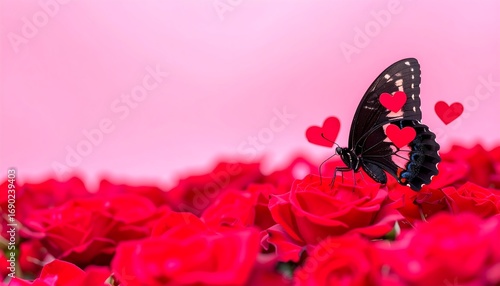 Romantic butterfly surrounded by roses