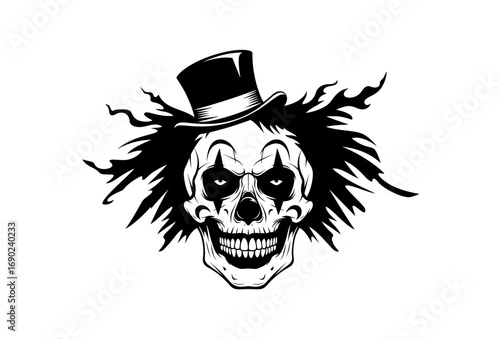 Vector art of scary clown skull with top hat