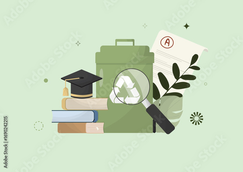 Waste management training. Environmental Education. Learning recycling. Waste management concept. Employee recycling training. Zero waste workshop. Flat style. Vector illustration