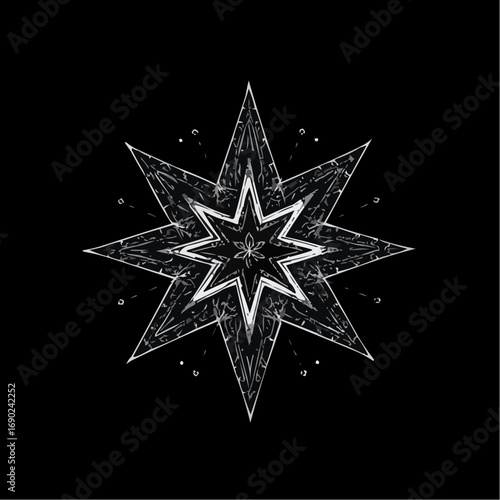 Intricate star design illustration, geometric, monochrome, artistic expression, decorative art