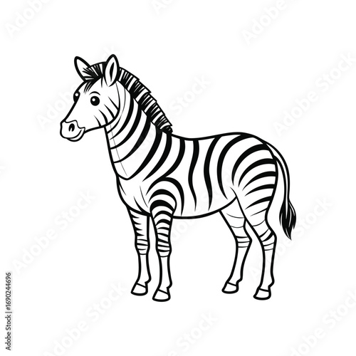 Cartoon zebra standing still isolated on white background