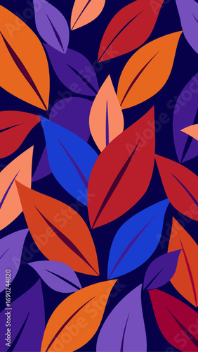 Colorful leaves scattered on dark ground