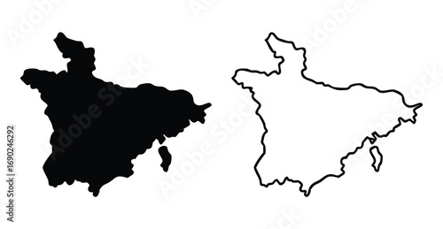 Two outlines of a region one filled black the other empty