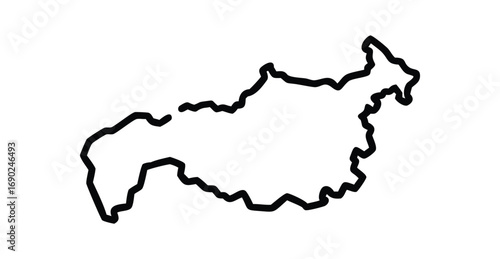 Outline map of central european country showing distinctive borders and geographical features