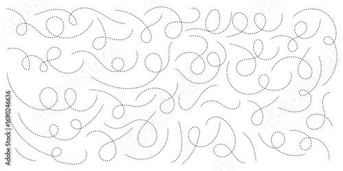 hand-drawn dotted line element set. curved and twisted dashed paths