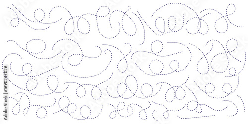 Hand drawn curve dotted line, Spiral dotted line hand drawn, Dotted lines path on white background
