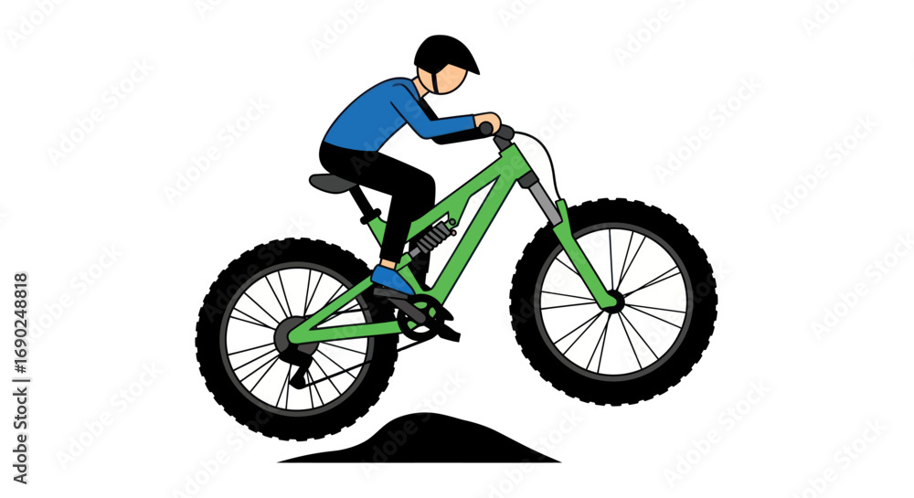Obraz premium Cartoon Illustration of a Cyclist Riding a Green Mountain Bike.