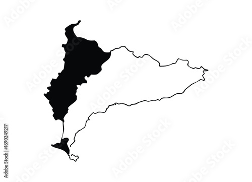 Outline map of south america highlighting the andes region and pacific coastline