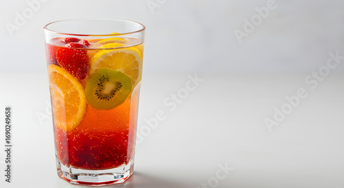 Layered Fruit Infused Sparkling Water in Glass 
