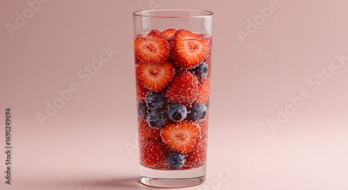 Layered Fruit Infused Sparkling Water in Glass 