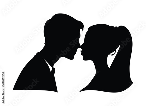 Silhouette of a couple kissing foreheads sharing a tender moment romantic love symbolism