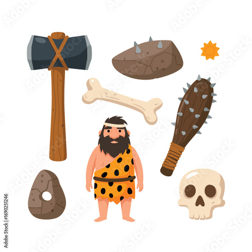 Charming caveman and prehistoric tools offer a fun, primitive, and historical visual for your projects.