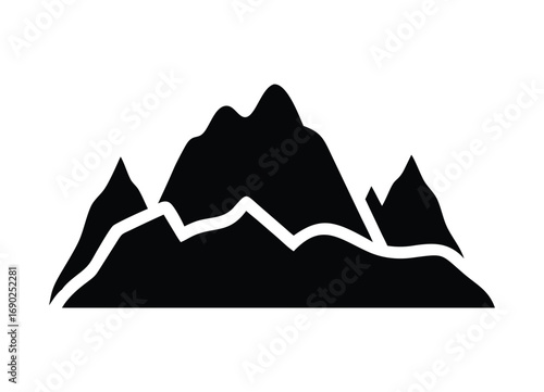 Bold black silhouette of jagged mountain peaks and ridges for outdoor adventure themes