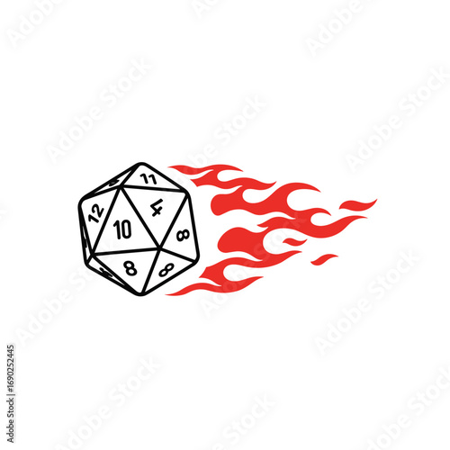 D20 die on fire for explosive gaming luck and critical success