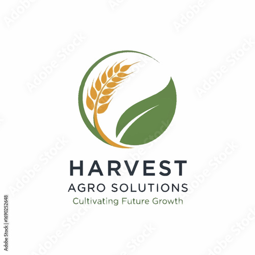 Logo for Harvest Agro Solutions featuring a circular design with a golden wheat stalk and a green leaf, symbolizing agriculture and growth.