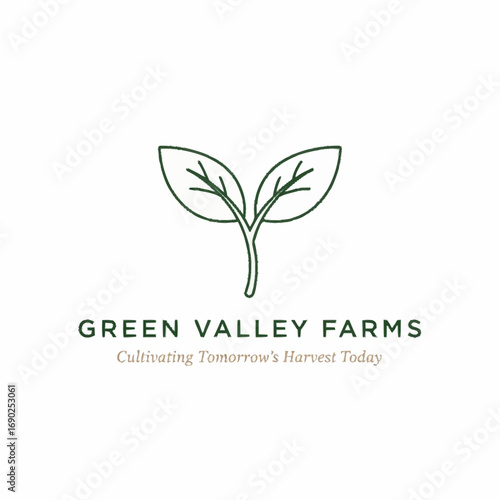 Green Valley Farms logo featuring a stylized green sprout with the tagline "Cultivating Tomorrow's Harvest Today".