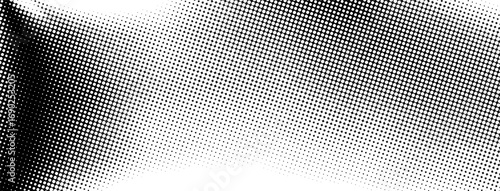 Vector halftone wave bg. Comic bitmap dot backdrop. Wavy dotted gradient. Pixel wave pattern. Noise effect overlay. Retro duotone texture poster. Manga anime backdrop. Grungy halftone gradation banner