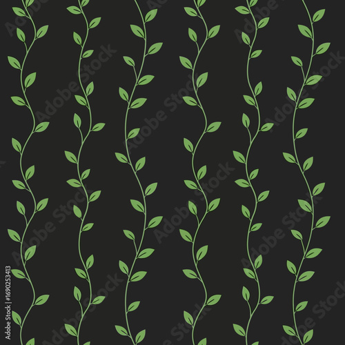 Elegant Pattern of Green Vines Against a Dark Background for Nature-Inspired Designs