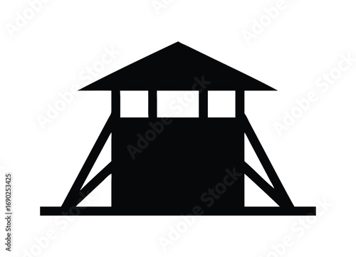 Simple silhouette of a guard tower with a steep roof and support structure
