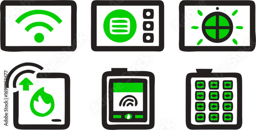 Collection of technology icons for smart home control wireless network connectivity and digital interface communication applications