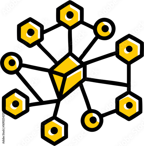 Abstract geometric network structure with nodes and connections representing data flow or system complexity and interconnectedness in technology