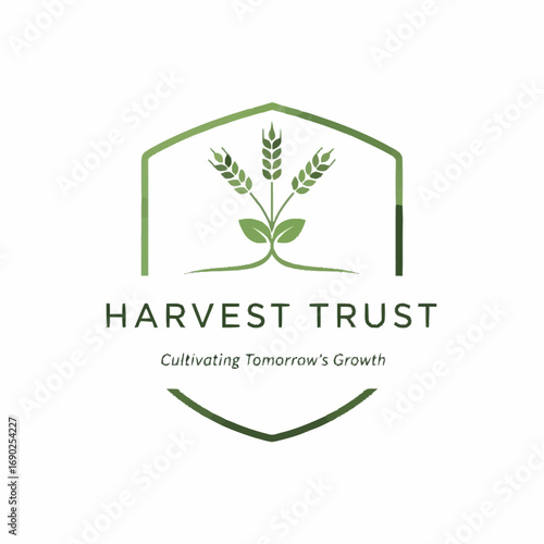 Green logo for Harvest Trust, a shield-shaped emblem featuring stylized wheat sprigs and leaves, conveying a message of growth and cultivation.