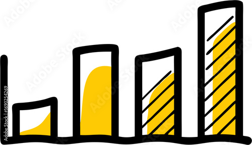 Growing bar chart graphic representing positive progress and upward trend in business performance over time with increasing bars