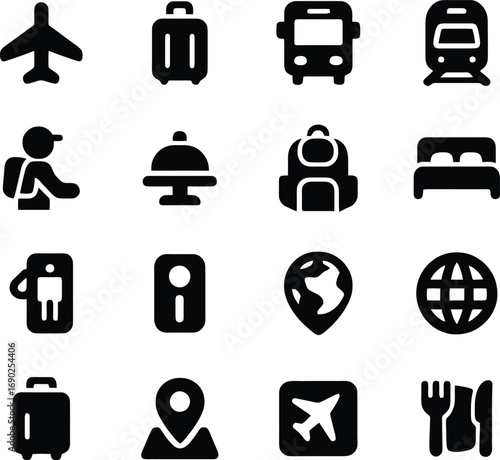 Modern hospitality and tourism icon set for travel and accommodation projects