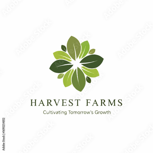 Harvest Farms logo: green leaves emblem, Cultivating Tomorrow's Growth.