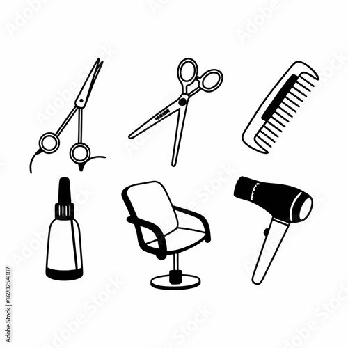 Illustration of various salon and barber shop tools for beauty industry