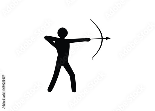 Silhouette of an archer drawing a bow aiming with an arrow ready for release action sport