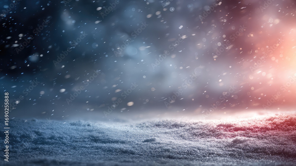 Naklejka premium Gentle snowfall in soft illumination, evoking quiet winter mood.