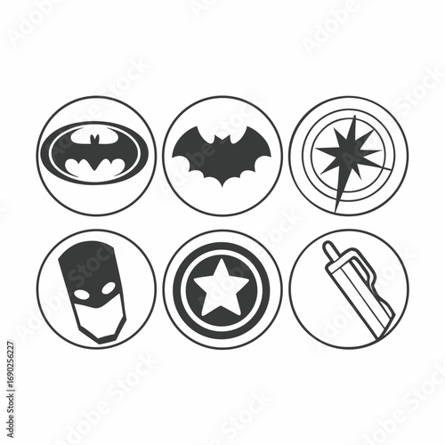Set of superhero themed badge icons for design and creative projects