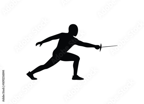 Dynamic silhouette of a fencer in attack pose sword fighting sport action dynamic movement