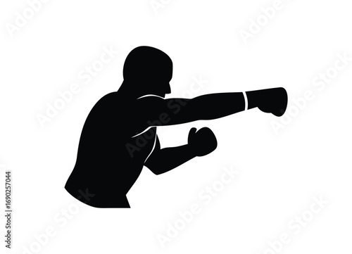 Dynamic silhouette of a boxer throwing a powerful punch during a fight