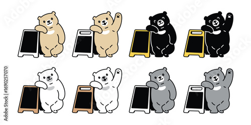 Bear vector polar bear Sidewalk Sign A-Stand Sign icon teddy cartoon character cafe coffee shop doodle logo illustration symbol design