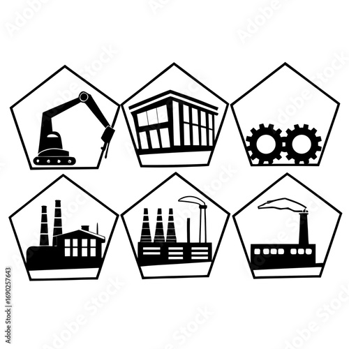 Illustration set of factory and industrial buildings