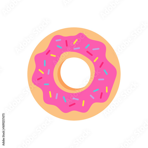 donut with pink frosting and colorful sprinkles illustration isolated on white background
