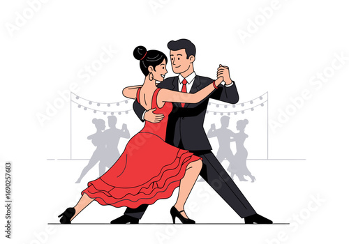 Man and woman tango in a vector illustration. Suitable for dance posters, banners, and social media graphics.