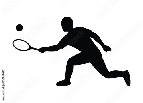 Dynamic silhouette of tennis player in action hitting the ball with racket
