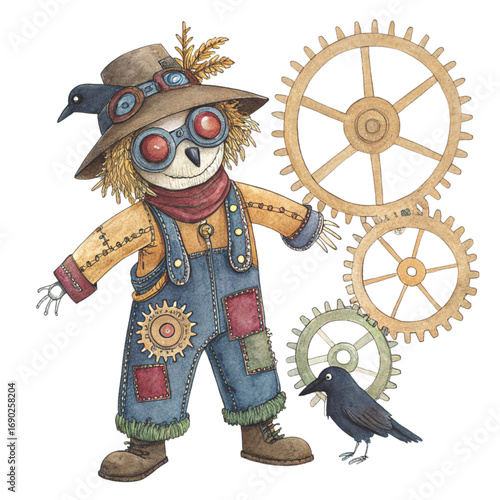 cute rag doll scarecrow sitting happily with a warm smile White Background