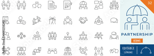 Partnership icon collection set. Editable stroke.