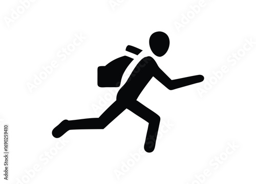 Silhouette of a person running with a backpack a dynamic motion icon for travel and adventure