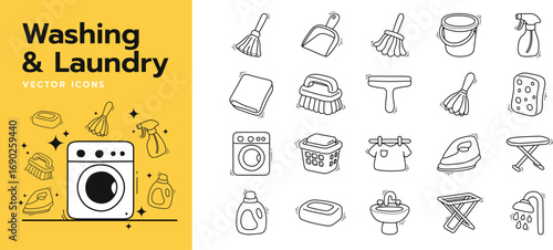 Hand Drawn Cleaning and Washing Icons Collection