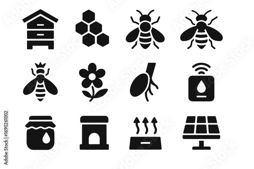 Solar honeycomb drone worker eco bee basket icon flower hive sensor vector