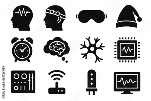 Module cloud mind transmitter vector sleep icons scanner icon brainwave chip headset