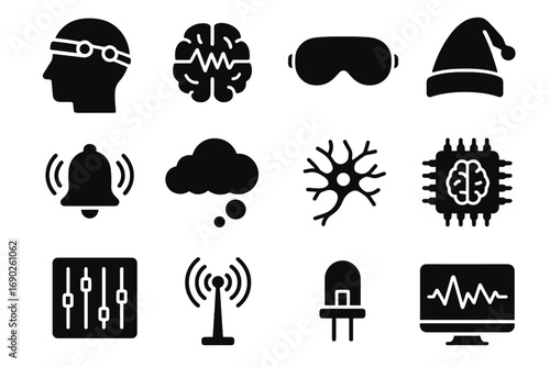 Led night eeg vector icon control sensor nightcap indicator cloud vision display