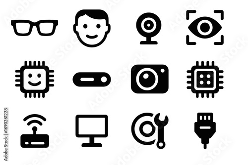 Tool data lens chip processor smart vector connector emotion iris icon