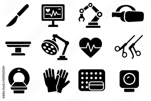 Headset monitor tools lamp gloves icon table medical ar reality vector robotic
